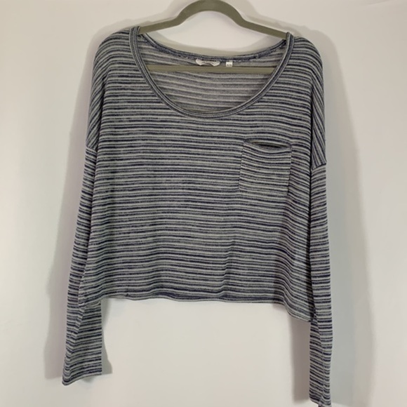 Reitmans Tops - Reitmans Blue & White Striped Cropped Long Sleeve Top